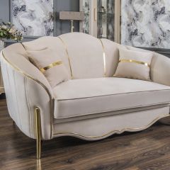 Диван Lara 2х местный без механизма (бежевый/золото) в Агрызе - agryz.mebel24.online | фото 3
