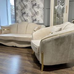 Диван Lara 2х местный без механизма (бежевый/золото) в Агрызе - agryz.mebel24.online | фото 4
