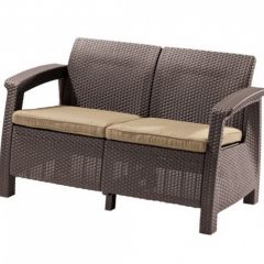 Диван пластиковый Корфу (Corfu love seat) коричневый - серо-бежевый* в Агрызе - agryz.mebel24.online | фото 2