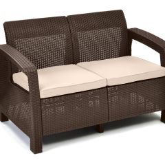 Диван пластиковый Корфу (Corfu love seat) коричневый - серо-бежевый* в Агрызе - agryz.mebel24.online | фото