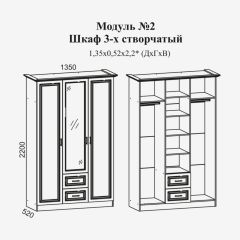 Женева №2 Шкаф 3-х ств. с зерк.,2мя ящ. (ЛДСП бел/МДФ софт светл с пат зол) в Агрызе - agryz.mebel24.online | фото 2