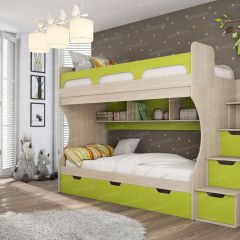 Киви №1 Кровать 2-х ярусная (Дуб Молочный/Лайм) в Агрызе - agryz.mebel24.online | фото