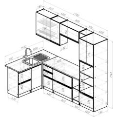 Кухонный гарнитур Ноктюрн мега прайм 1500х2700 мм в Агрызе - agryz.mebel24.online | фото 2