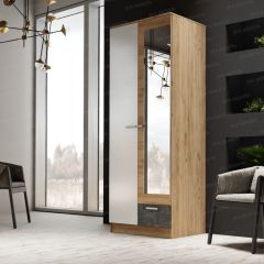 Шкаф Адель 800 с полками (дуб вотан/белый глянец) в Агрызе - agryz.mebel24.online | фото