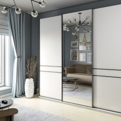 Шкаф-купе 2100 серии SOFT D5+D4+D5+B22+PL3 (по 2 ящика лев/прав+2штанги) профиль «Графит» в Агрызе - agryz.mebel24.online | фото