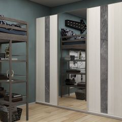 Шкаф-купе 2250 серии SILVER S4+S1+S4 B22+PL4 (по 2 ящика лев/прав+F обр.штанга) профиль «Серебро» в Агрызе - agryz.mebel24.online | фото