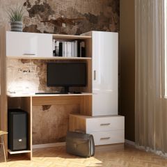 Стол компьютерный ПКС-7 Дуб сонома/Белый глянец в Агрызе - agryz.mebel24.online | фото
