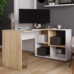 Стол компьютерный угловой СКМУ-4 Белый/Дуб сонома в Агрызе - agryz.mebel24.online | фото 1