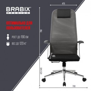 Кресло офисное BRABIX PREMIUM "Ultimate EX-801" хром, плотная двойная сетка Х2, черное/серое, 532918 в Агрызе - agryz.mebel24.online | фото 5