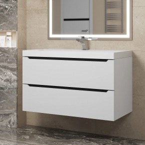 Тумба под раковину Uperwood Tanos 90 см, подвесная, белая/графит в Агрызе - agryz.mebel24.online | фото